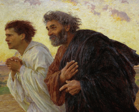 復活の主のもとに走るペテロ（右）